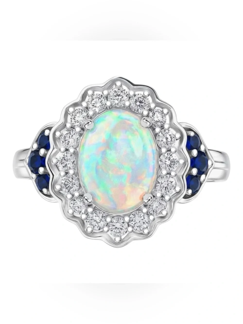 DJoy Womens Welo Opal/Sapphire Opaline Halo Blossom Ring Sterling Silver Size 6